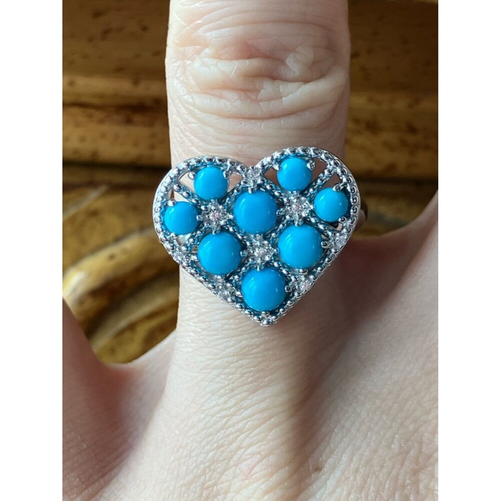 Sleeping Beauty Turquoise Sterling Silver Heart Ring Size 6.75